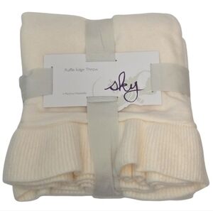 Sky Ruffle Edge Knit Throw Blanket Ivory 50 X 70